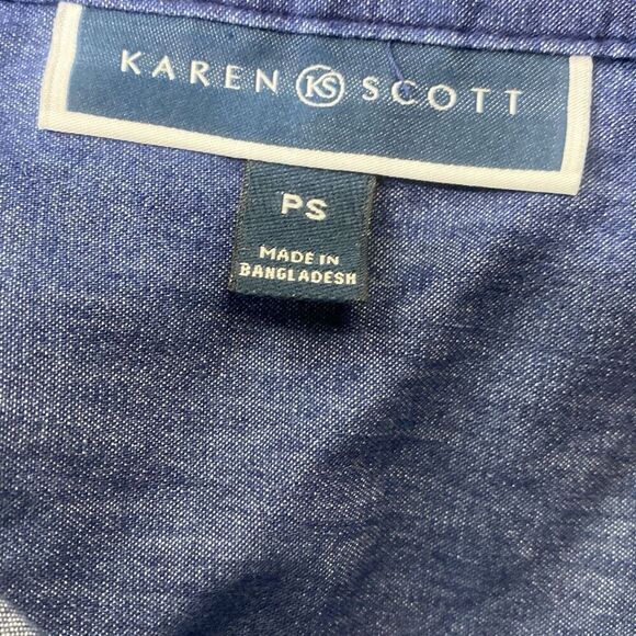 Karen Scott Women Short Sleeve Button Up Embroidered Chambray Denim Top Sz PS - Picture 5 of 7